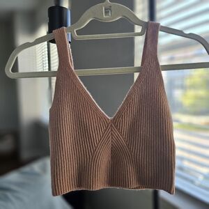 J. Crew Ribbed V-Neck Knit Crop Top in Dusty Rose